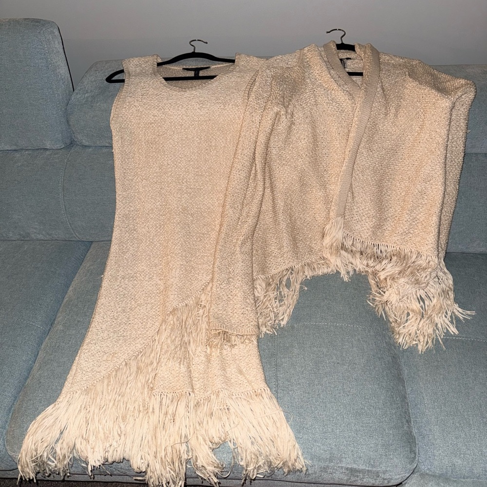 BCBGMaxAzria Cream Long Sleeve Dress with Fringe